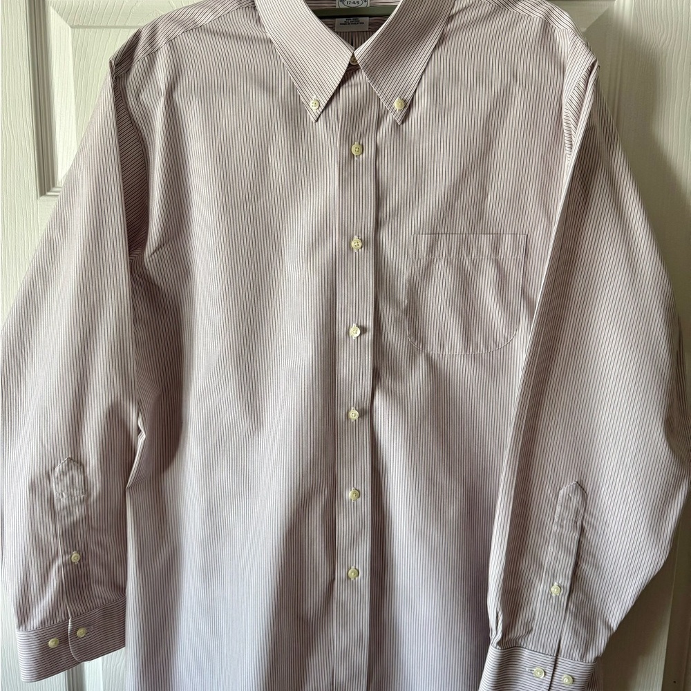 Brooks Brothers 346 Slim Fit Striped Collared Dress Shirt White/Pink/Blue 17/34-